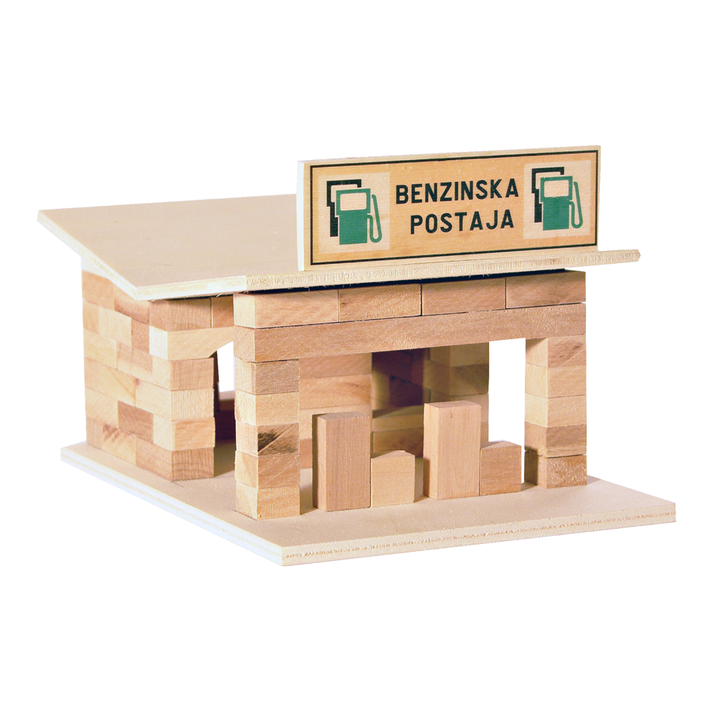 Drvena slagalica Brick by Brick, Model 8 - Benzinska postaja