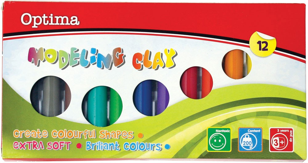 Plastelin OPTIMA 200g, 12 boja u karton. kutiji 
